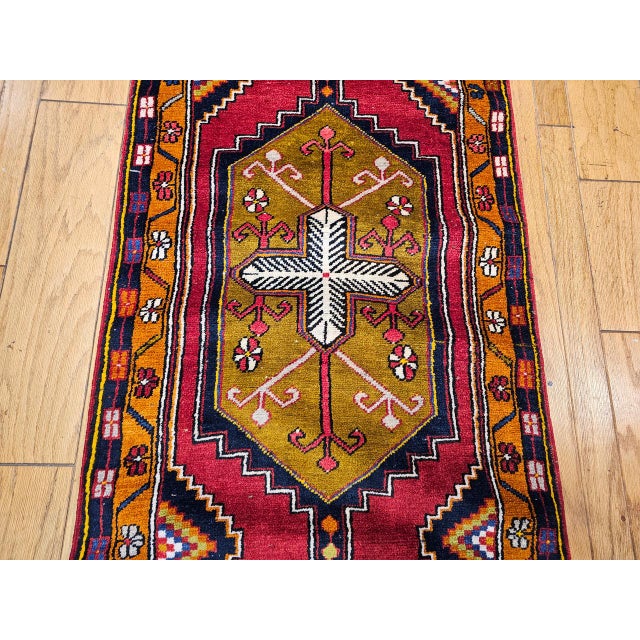 Vintage Turkish Oushak Runner, Handwoven Wool Pile, Geometric Pattern, 3' x 15' For Sale - Image 15 of 16