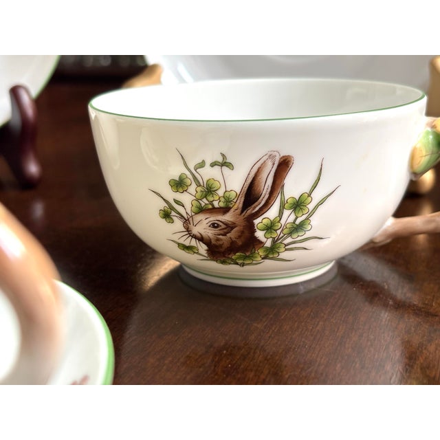 Alabaster Vintage Set of 4 Herend Hungary Handpainted Forest Animal Pattern 8 oz.Tea/Coffee Cups & Saucers- 2 Stag/Deer, 1 Fox and 1 Hare For Sale - Image 8 of 12