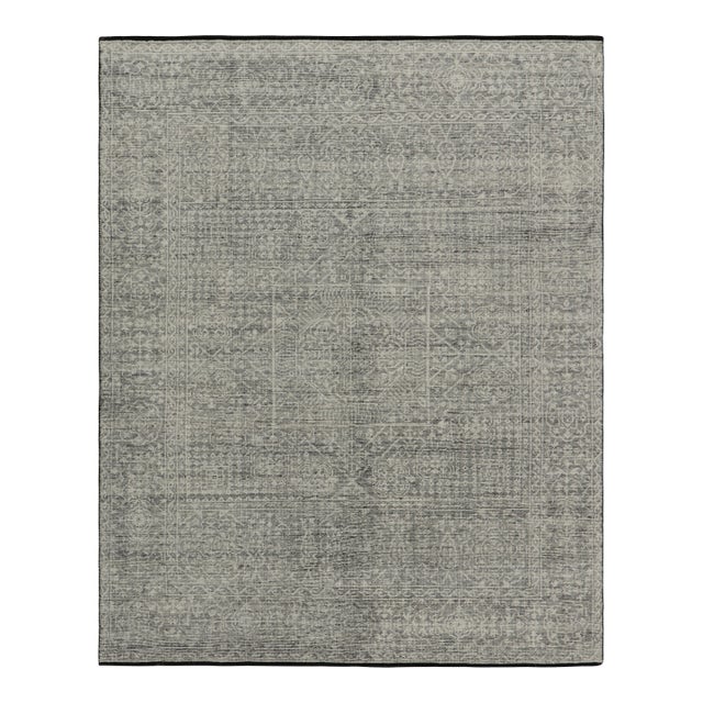Rug & Kilim’s Mamluk Style Rug with Geometric Floral Patterns in Gray and White - 5x7 For Sale