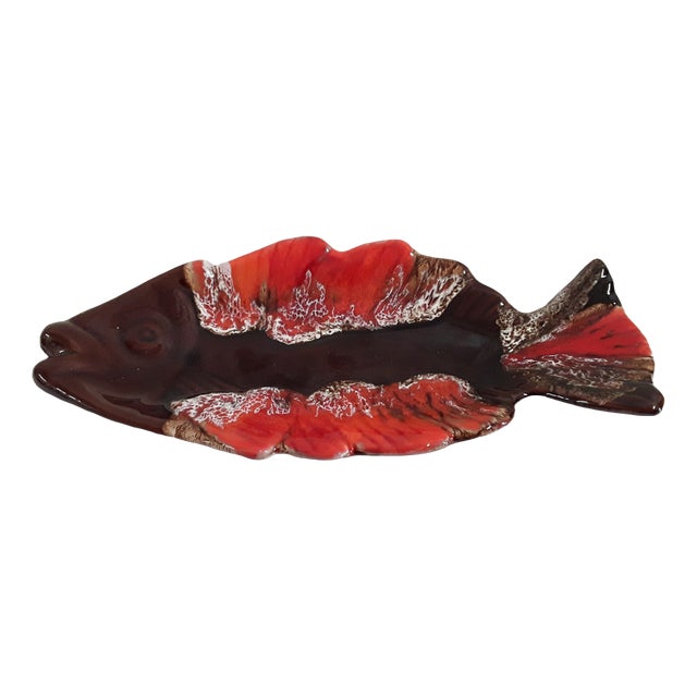 Vintage Fish Shaped Serving Shell in Glazed Ceramic, 1980s For Sale