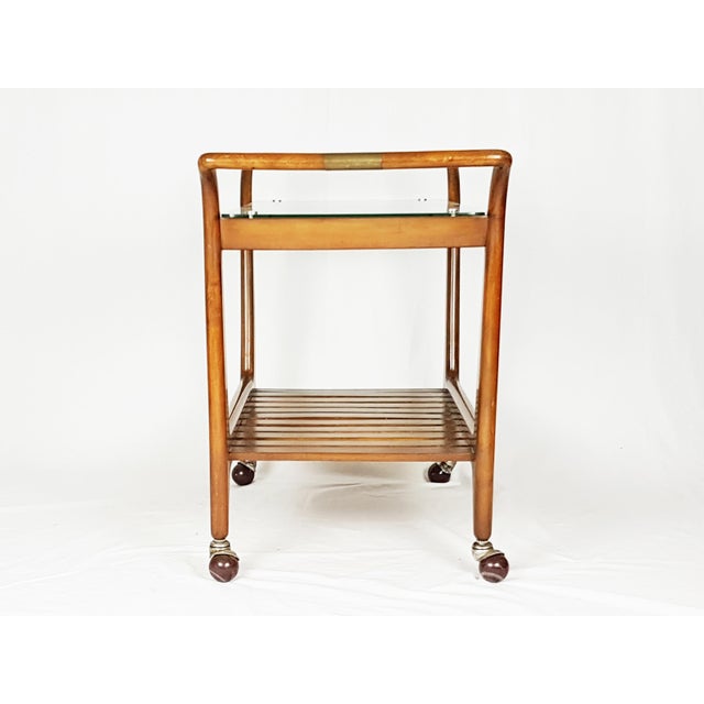 Metal Mid-Century Wood Brass and Glass Trolley attributed to Giovanni Gariboldi, 1950s For Sale - Image 7 of 10