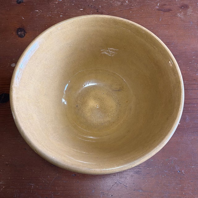 Antique Farmhouse Yellowware Large Mixing Bowl, With Brown and Cream Banding, Circa 1850's For Sale - Image 4 of 12