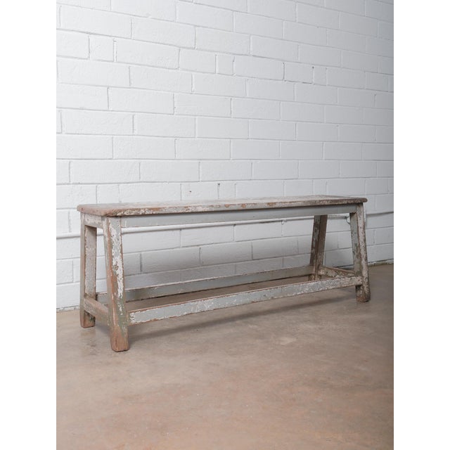 Gray Vintage Distressed Painted Wooden Bench For Sale - Image 4 of 5