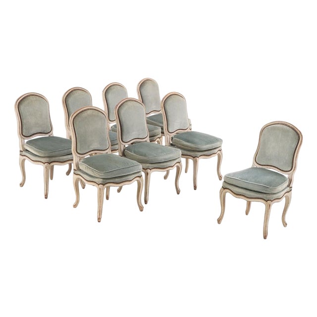 Set of 8 French Louis XV Style Painted Side Chairs, C. 1910 For Sale