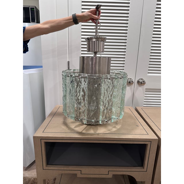 1970s Italian “Ice” Glass Pendant For Sale - Image 4 of 8