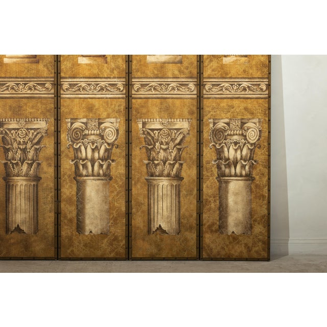 Brown Neoclassical Style Folding Screen Room Divider with Architectural Motifs For Sale - Image 8 of 11