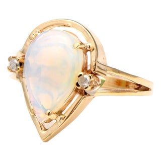 14KY Crystal Opal & Diamond Accent Ring, size 5.25 For Sale