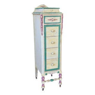 Vintage French Country Distressed Jewelry & Lingerie Chest on Casters For Sale