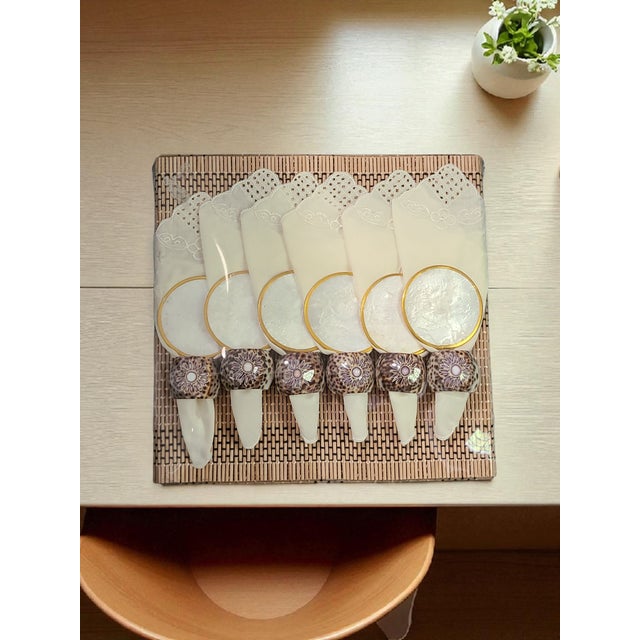 This Vintage Coastal Nautical 6 Mother of Pearl Capiz Shell Bamboo Table Setting is a charming placemat set perfect for...