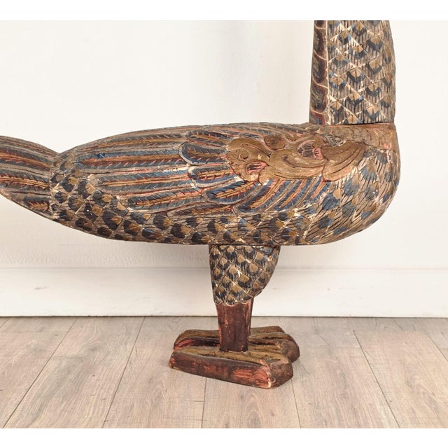Pair of Thai Carved and Painted Wooden Geese, Circa 1900 For Sale - Image 11 of 13