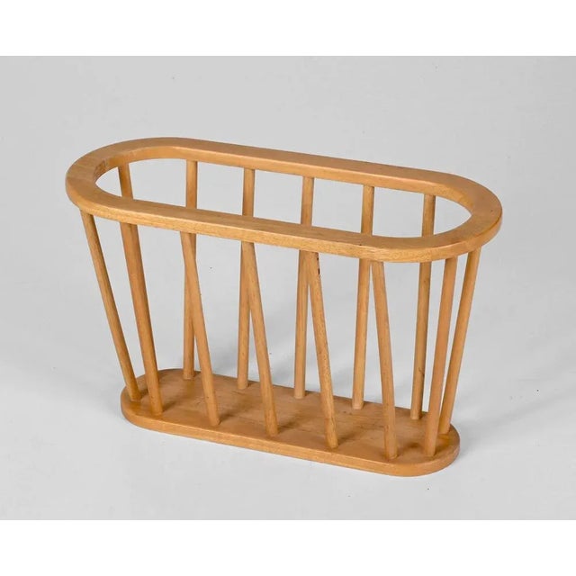 Beige Mid-Century Danish Modern Oval Oak Magazine Rack, 1970s For Sale - Image 8 of 13