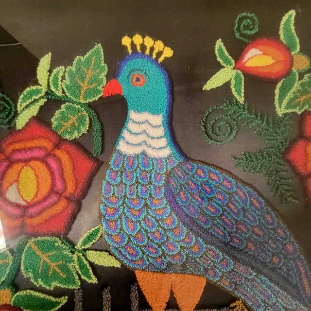Figurative Vintage French Knot Crewel Embroidery Framed Peacock Bird For Sale - Image 3 of 4