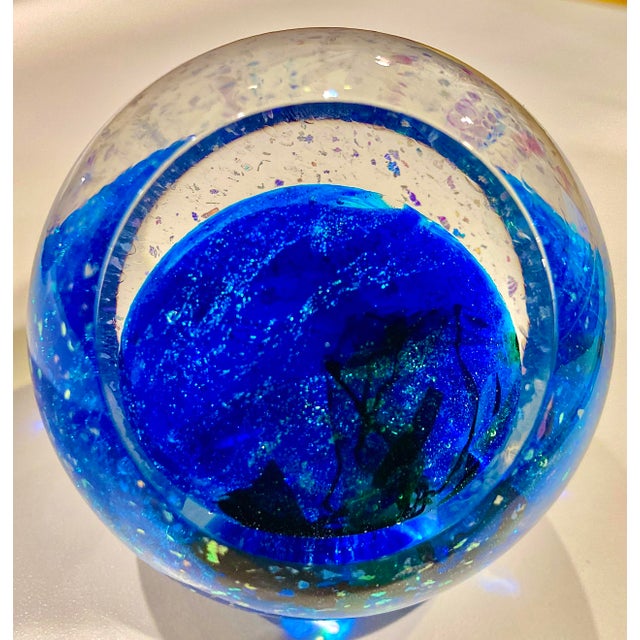 1990s Glass Eye Studio Celestial Series Paperweights Set of 2 Plus Stand For Sale - Image 4 of 6