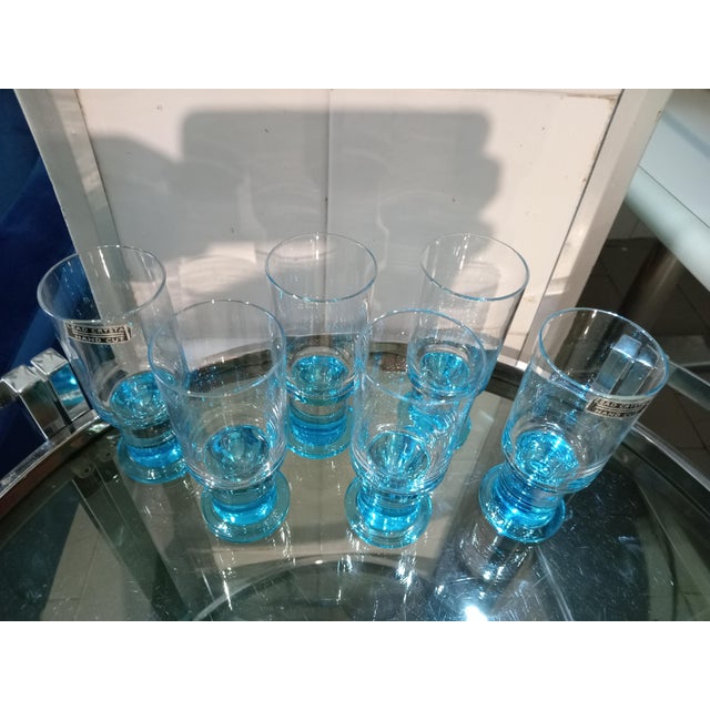 Six crystal glasses with alexandrite bases from the 1970s, certainly produced by Calp in Colle Val d'Elsa.