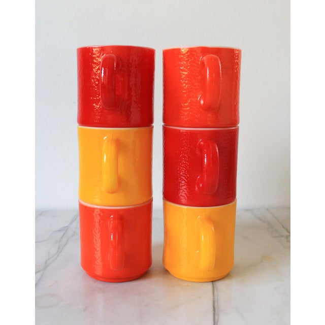 Vintage Hazel Atlas Milk Glass Mugs, 60's Orange Peel Texture S/6 For Sale - Image 4 of 12