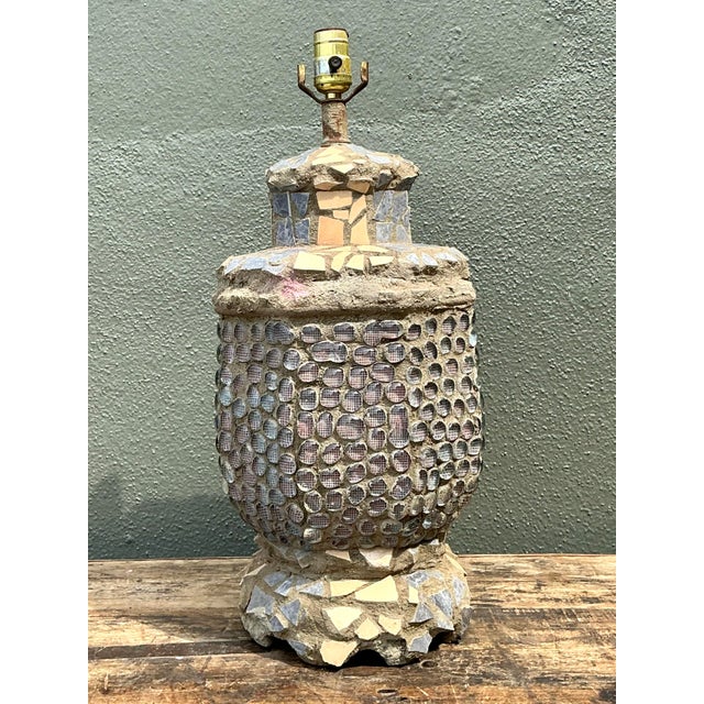 Vintage Found Object Mosaic Lamp For Sale - Image 4 of 12