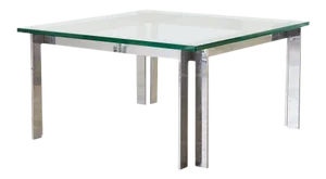 Milo Baughman Style Chrome and Glass Square Cocktail Table