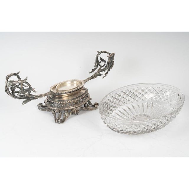 Silver Large Napoleon III Crystal and Silver-Plated Bronze Bowl, 1800s For Sale - Image 8 of 9