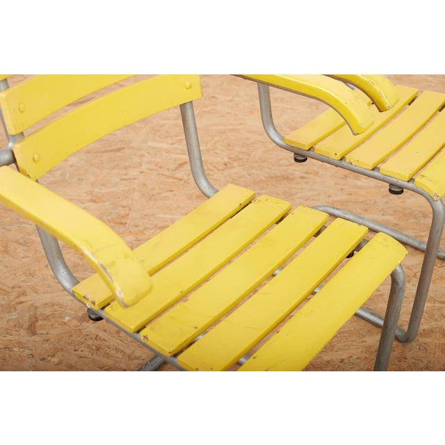 Model 1024 Garden Chairs with Galvanized Steel Tube Frames and Yellow Wooden Slats, 1934, Set of 2 For Sale - Image 9 of 13