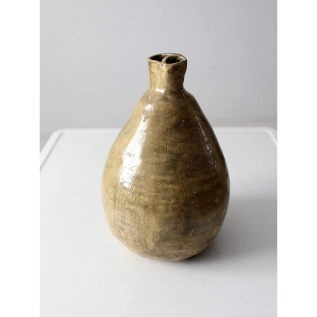 Olive Vintage Large Free Form Studio Pottery Vase For Sale - Image 8 of 13