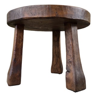 Small Brutalist Round Oak Coffee Table, 1970s For Sale