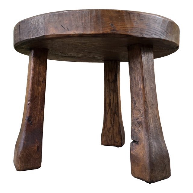 Small Brutalist Round Oak Coffee Table, 1970s For Sale