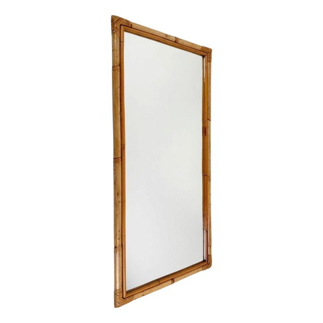 Large Italian Rectangular Bamboo and Rattan Mirror, 1970s For Sale