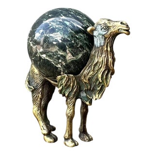 Vintage Brass Camel With Stone Sphere For Sale