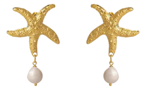 Ocean Spirit Starfish Pearl Gold Earrings, A Pair