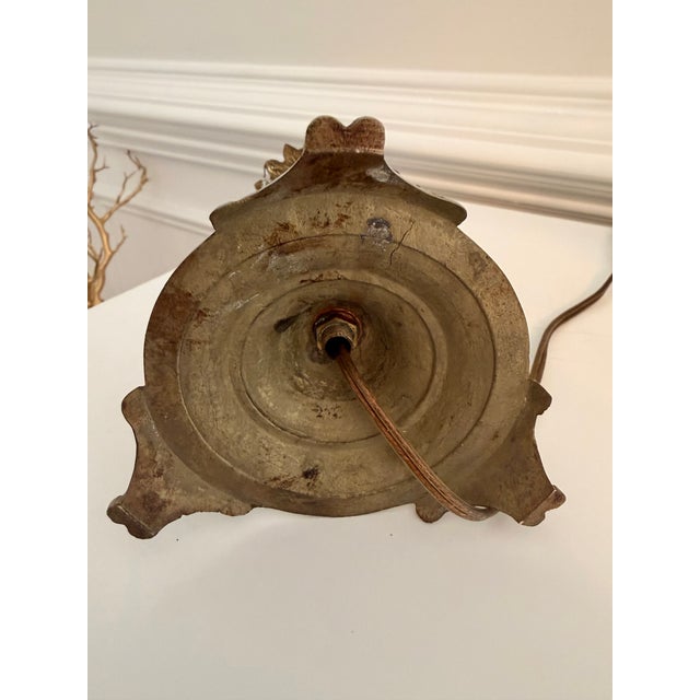 Metal Pair of Vintage Brass Accent Lamps With Chandelier Crystal Prisms & Etched Glass Shades For Sale - Image 7 of 12