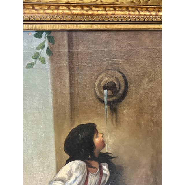 Early 20th Century Framed Original Oil Painting on Canvas 'Roman Girl at the Well' Inspired by Léon Bonnat (France 1833-1922) For Sale In West Palm - Image 6 of 18