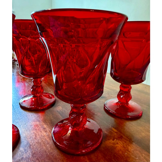 Mid 20th Century Fostoria Jamestown Ruby Red Water Goblets - Set of 5 For Sale - Image 12 of 12