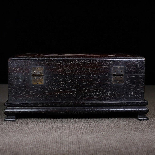 Shell Dark Hardwood Storage Chest, Mother-of-Pearl Shell Inlay, Mandarin Ducks & Deer, Chinoiserie Decorative Treasure Box ## Dimensions For Sale - Image 7 of 10