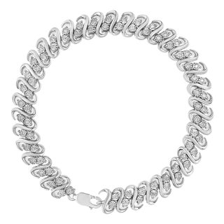 .925 Sterling 1/2 Cttw Diamond Double Row S-Link Bracelet - 7.25" Inches For Sale