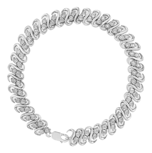 .925 Sterling 1/2 Cttw Diamond Double Row S-Link Bracelet - 7.25" Inches