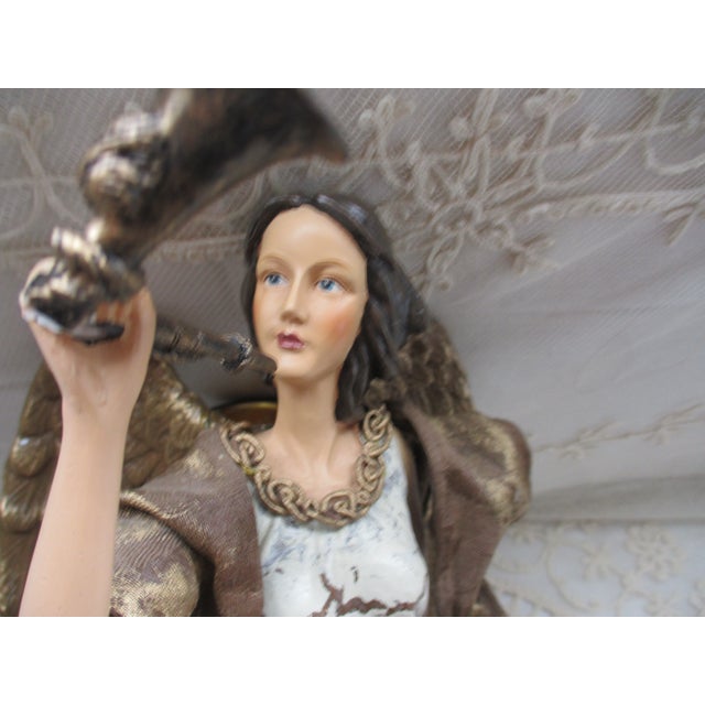 Baroque Vintage Golden & White Ornate Angel Blowing Horn Candle Holder 14" For Sale - Image 3 of 11