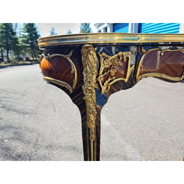 Elegant Lady French Style Marquetry Gilt Bronze Desk/Table With Clock for Home and Office. For Sale In New York - Image 6 of 13