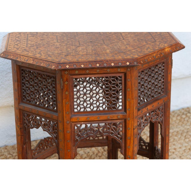Brass & Copper Inlay Anglo Indian Folding Table For Sale In Los Angeles - Image 6 of 11