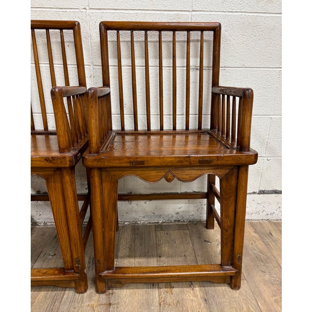 Antique Qing Dynasty Style Chinese Double Happiness Dining Arm Chairs For Sale - Image 4 of 8