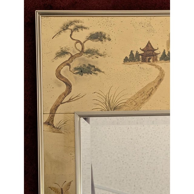 Chinoiserie LaBarge Hand-Painted Chinoiserie Églomisé Wall Mirror, Model No. 1045 For Sale - Image 3 of 11