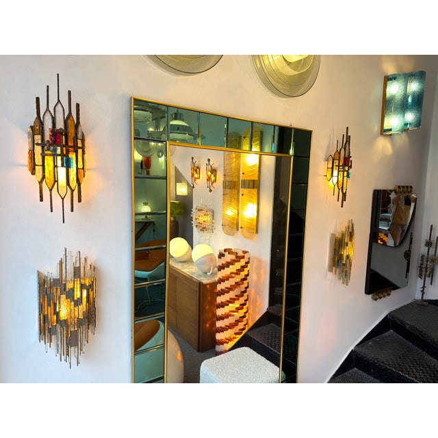 Mid-Century Modern Hammered Glass Wrought Iron Sconces by Longobard, Italy, 1970s, Set of 3 For Sale - Image 3 of 12