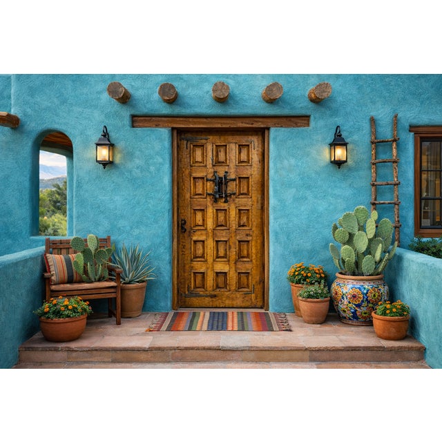 Spanish Colonial Solid Wood Panel Door With Iron Accents For Sale - Image 4 of 12