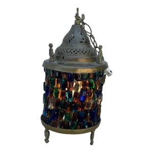 Vintage Hebron Glass Beaded Swag and Brass Lamp/Swag Light
