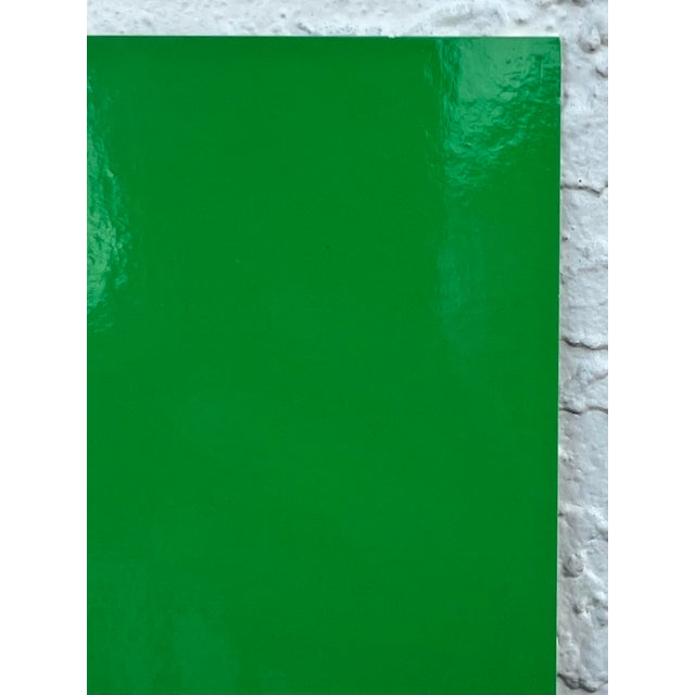 Mid-Century faux bamboo metal console table with smoke glass top This console is newly refinished in high gloss green...