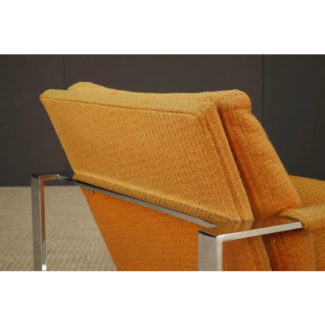 Textile Chrome Flatbar Lounge Armchair by Milo Baughman for Thayer Coggin, 1970s, Signed For Sale - Image 7 of 17