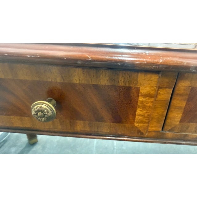 Vintage Maitland-Smith Neoclassical Tooled Leather & Brass Figural Writing Desk For Sale - Image 12 of 15