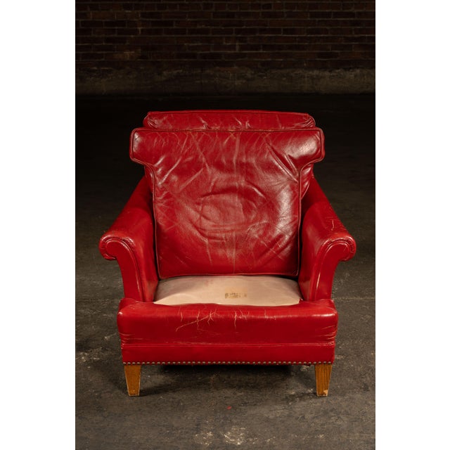 Raspberry Red Vintage Tufted Leather Lounge Chair in Candy Apple Red For Sale - Image 8 of 14