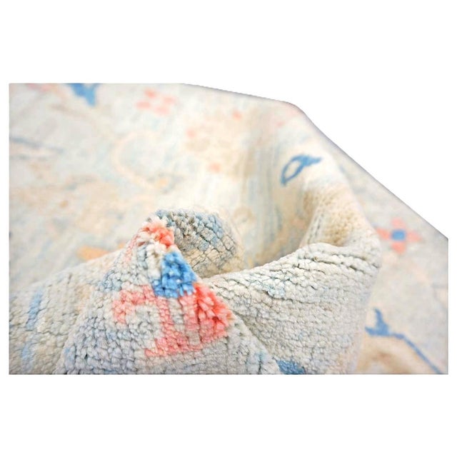 21st Century Turkish Sultanabad Wool 3x6 Tan & Light Blue Handmade Runner Rug #1144162 For Sale - Image 12 of 12