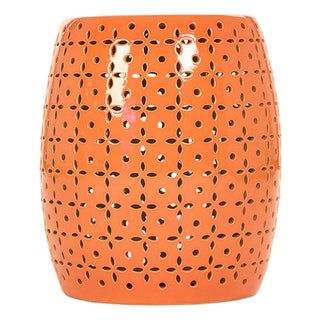 Lovell Orange Glaze Petal Pierced Garden Stool For Sale