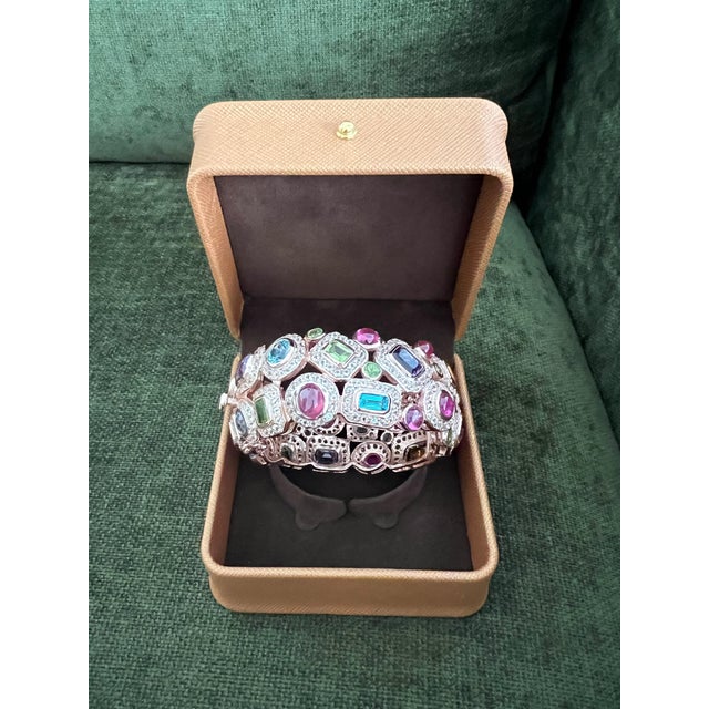 Bochic “Capri” Vintage Ruby & Sapphire Bangle Set In 18K Gold & Silver For Sale - Image 12 of 15